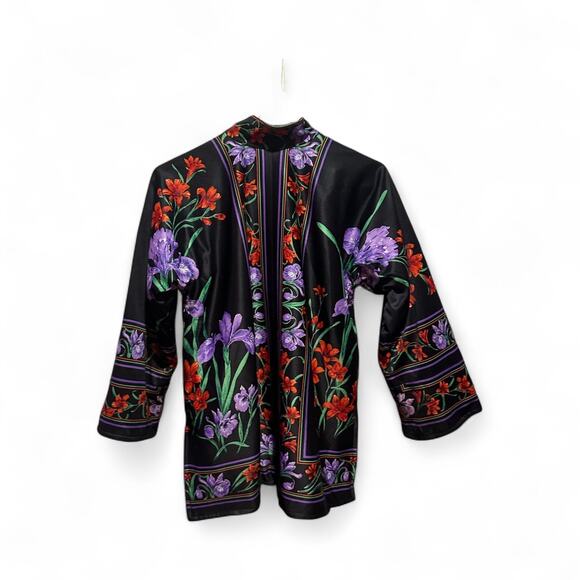 Kashmir India Floral Type Black Jacket Top Button Up Front Size Meduim - Picture 2 of 5